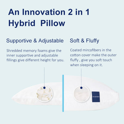 ACCURATEX Hybrid Pillows, Shredded Memory Foam Inner, 100% Cotton Cover Filled with Down Alternative Microfiber